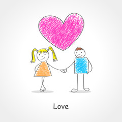 Doodle style illustration of a couples holding hands