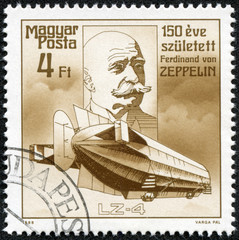 portrait of the Ferdinand Von Zeppelin and his airship LZ-4
