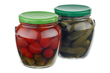 Pickled cucumbers and tomatoes