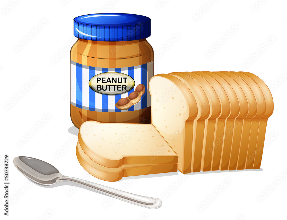 Sticker the sliced breads and a bottle of peanut butter