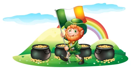 Foto auf Acrylglas Vier Münztöpfe auf der Rückseite eines Mannes mit der irischen Flagge © GraphicsRF