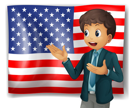 A boy presenting the USA flag