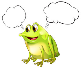 A green bullfrog with empty callouts