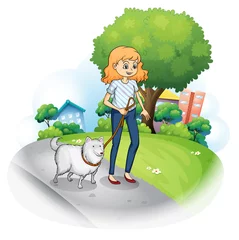Fotobehang Een dame aan het wandelen met haar hond © GraphicsRF