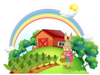 Un lapin avec un panier dans le jardin