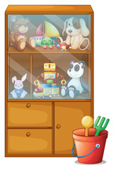 A cabinet full of toys