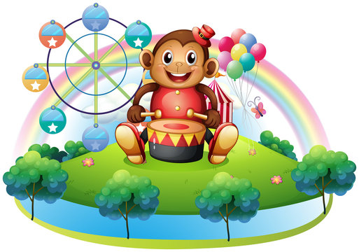 A musical monkey near the ferris wheel