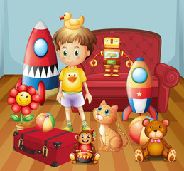 A child inside the house with his toys