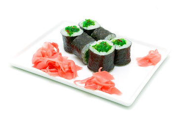 sushi on the plate on white background