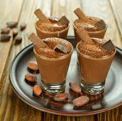 Chocolate dessert on a brown table