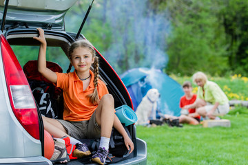 Summer camp, family on summer vacation