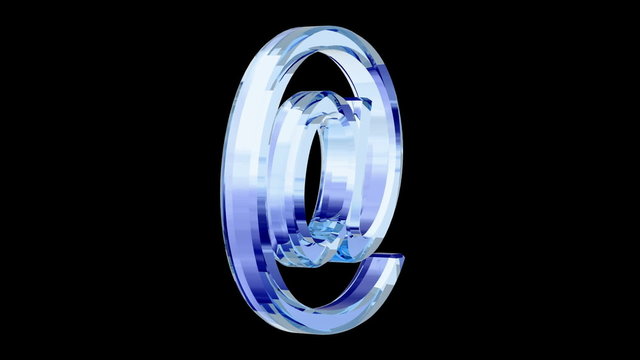 blue glass e-mail symbol loop rotate on black background
