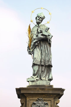 One of sculptures on the Karlov bridge in Prague