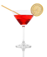 Red cocktail in martini glass isolated on white
