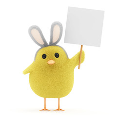 Easter Little Chicken with Bunny Ears and Blank Board