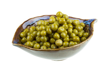 green peas, in a bowl, isolated, white background