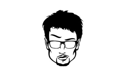 contour image of the head men in glasses on a white background