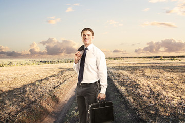 happy man on country road