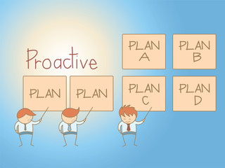 business man proactive solution plan cartoon character