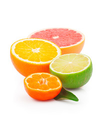Half of fresh citrus fruits, isolated on white background
