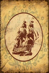 Abwaschbare Fototapete Vintage Poster Retroplakat - Altes Schiff