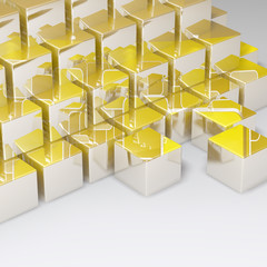 Abstract golden cubes on white background