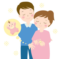 妊婦さんとパパと赤ちゃん A pregnant woman and a baby