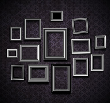 Picture frame vector. Vintage photo frames on old wall