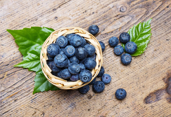 wild blueberries in a little basket