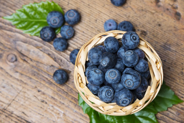 fresh blueberries in a little basket