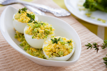 snack of boiled eggs stuffed with