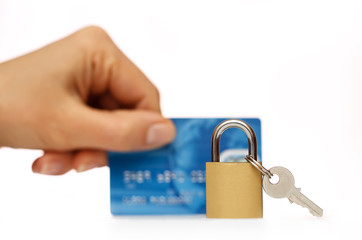 Lock and credit card - business security background