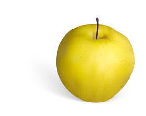 Photorealistic golden apple on white background