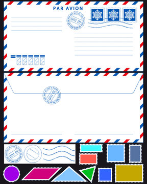 Airmail envelope and stamps set