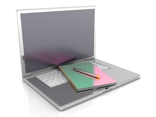 Obraz na płótnie Canvas office laptop and books in 3-d visualization