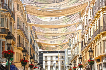 Calle Larios, Málaga, verano, estaciones del año, Andalucía, España - obrazy, fototapety, plakaty