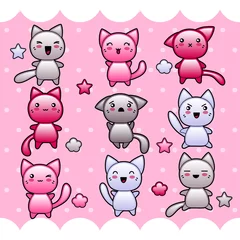 Stof per meter Kaart met schattige kawaii doodle katten. © incomible