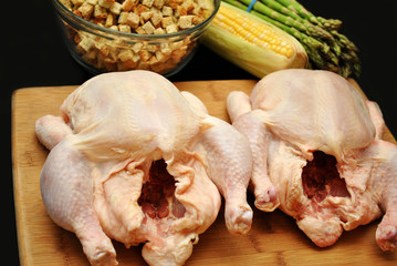 Raw Roasters with Bread Stuffing and Vegetables