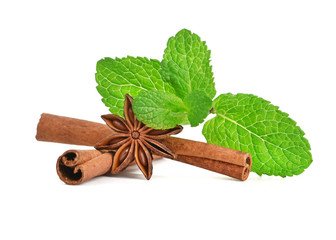 Sticks of cinnamon with mint and anise