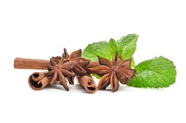 Sticks of cinnamon with mint and anise