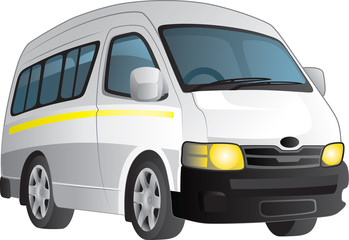 Vector cartoon of a white minibus taxi