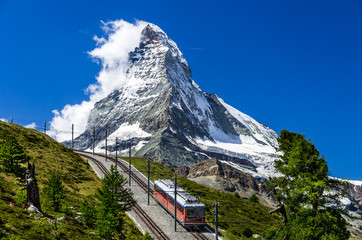 Gornergrat train and Matterhorn. Switzerland - obrazy, fototapety, plakaty