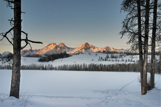 Cross Country Ski trals on a frozen lake