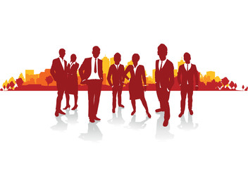 business people silhouette on a cityscape background