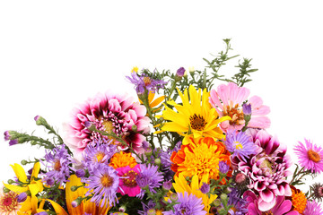 beautiful bouquet of bright flowers isolated on white