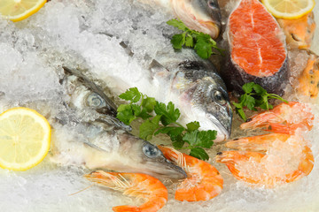 Fresh seafood on ice