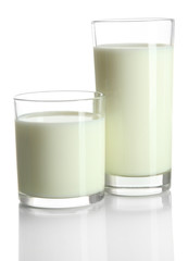 Glasses of milk isolated on white