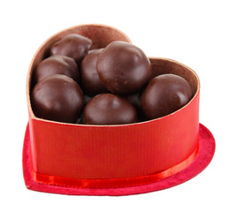 Chocolate candies in gift box, isolated on white