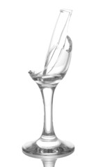 Broken wineglass isolated on white