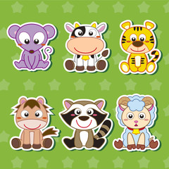 Six Cute Cartoon Animal Stickers